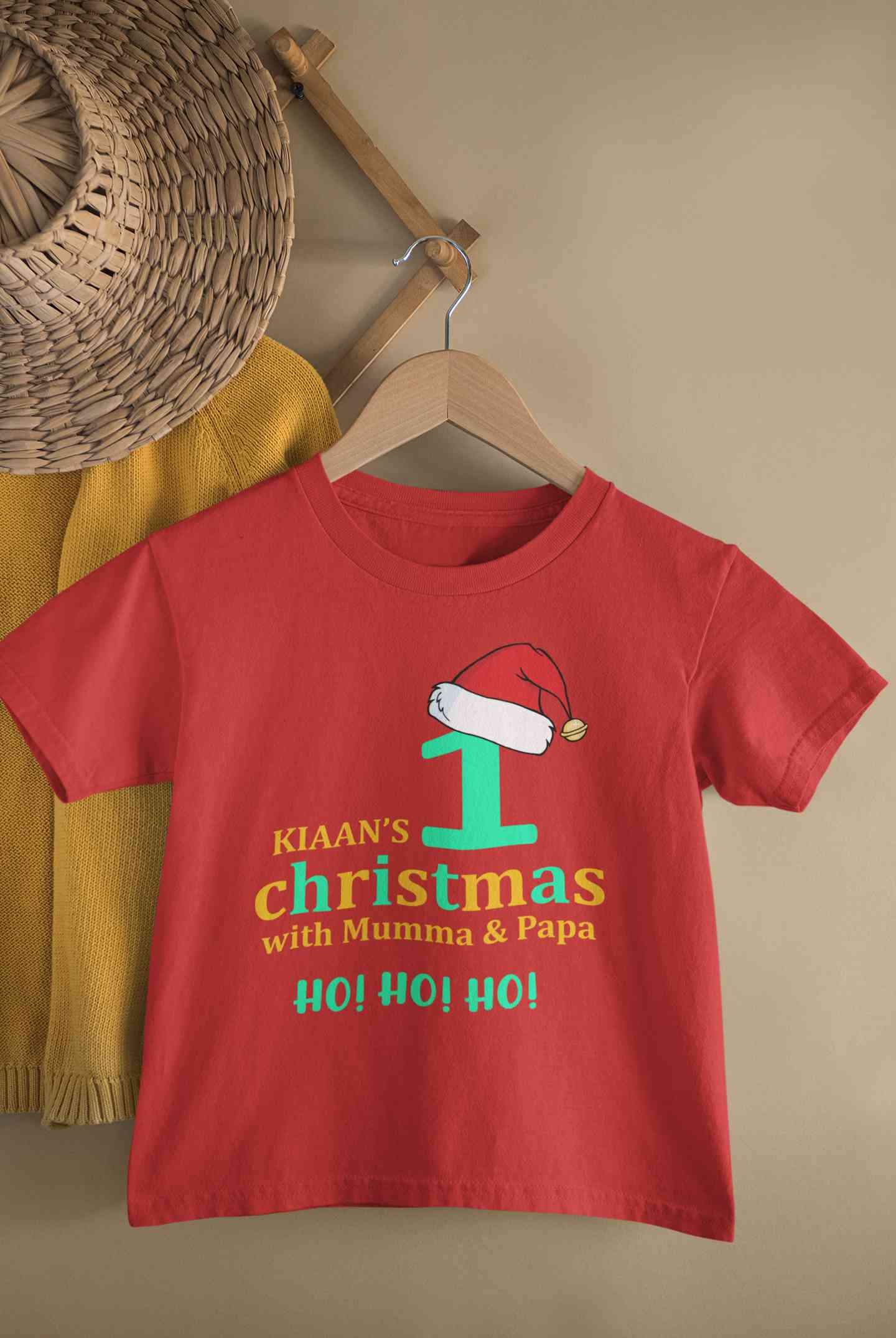Customized Name 1st Christmas With Mumma & Papa Half Sleeves T-Shirt for Boy-FunkyTeesClub