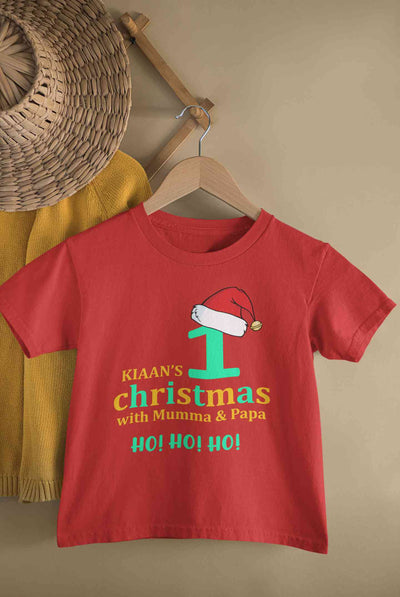 Customized Name 1st Christmas With Mumma & Papa Half Sleeves T-Shirt for Boy-FunkyTeesClub