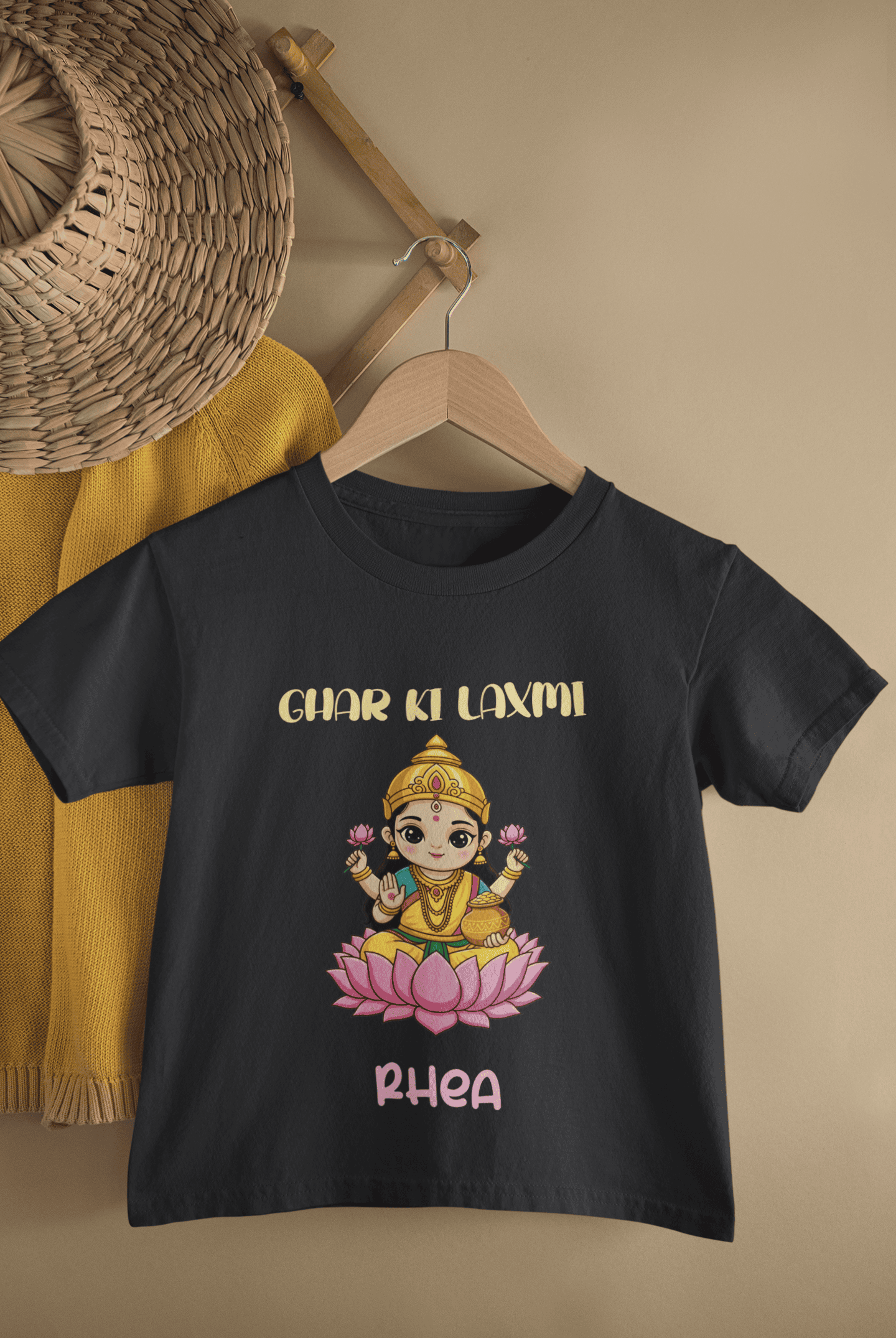 Custom Name Ghar Ki Laxmi Diwali Half Sleeves T-Shirt For Girls -FunkyTeesClub