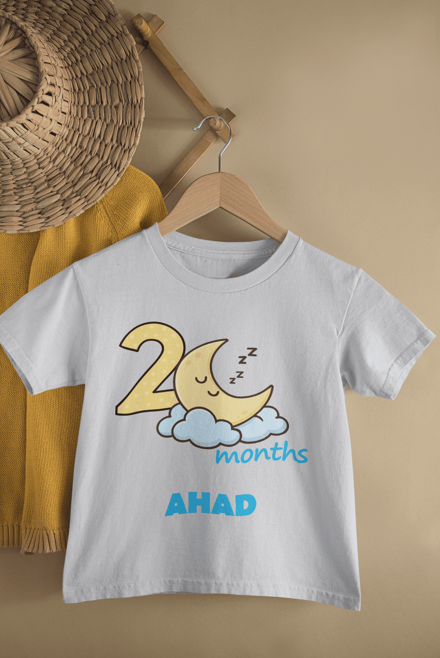 Custom Name Two Month Moon Half Sleeves T-Shirt for Boys -FunkyTeesClub