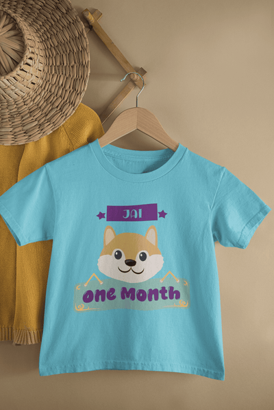 Custom Name One Month Birthday Cute Half Sleeves T-Shirt for Boys -FunkyTeesClub