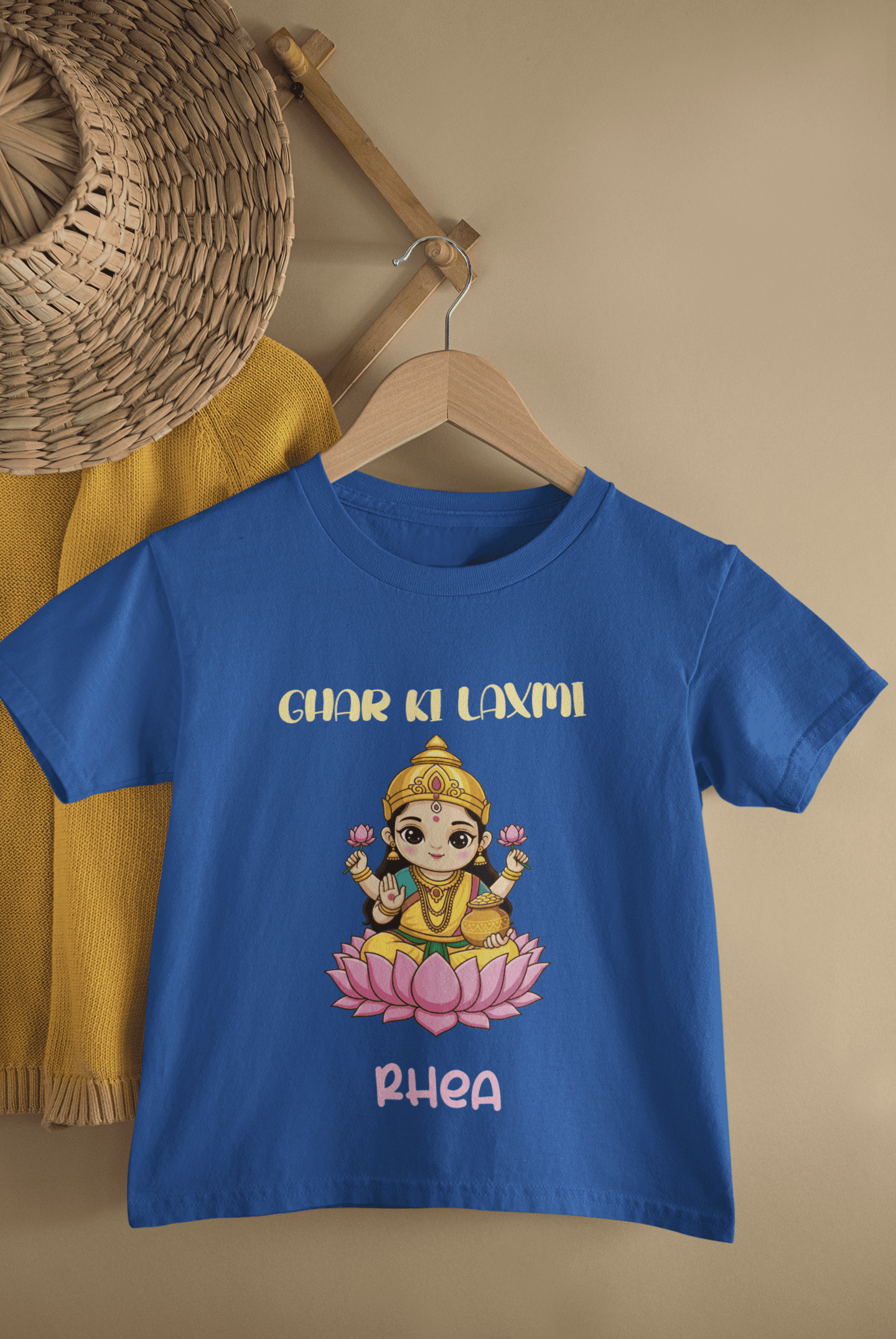 Custom Name Ghar Ki Laxmi Diwali Half Sleeves T-Shirt For Girls -FunkyTeesClub