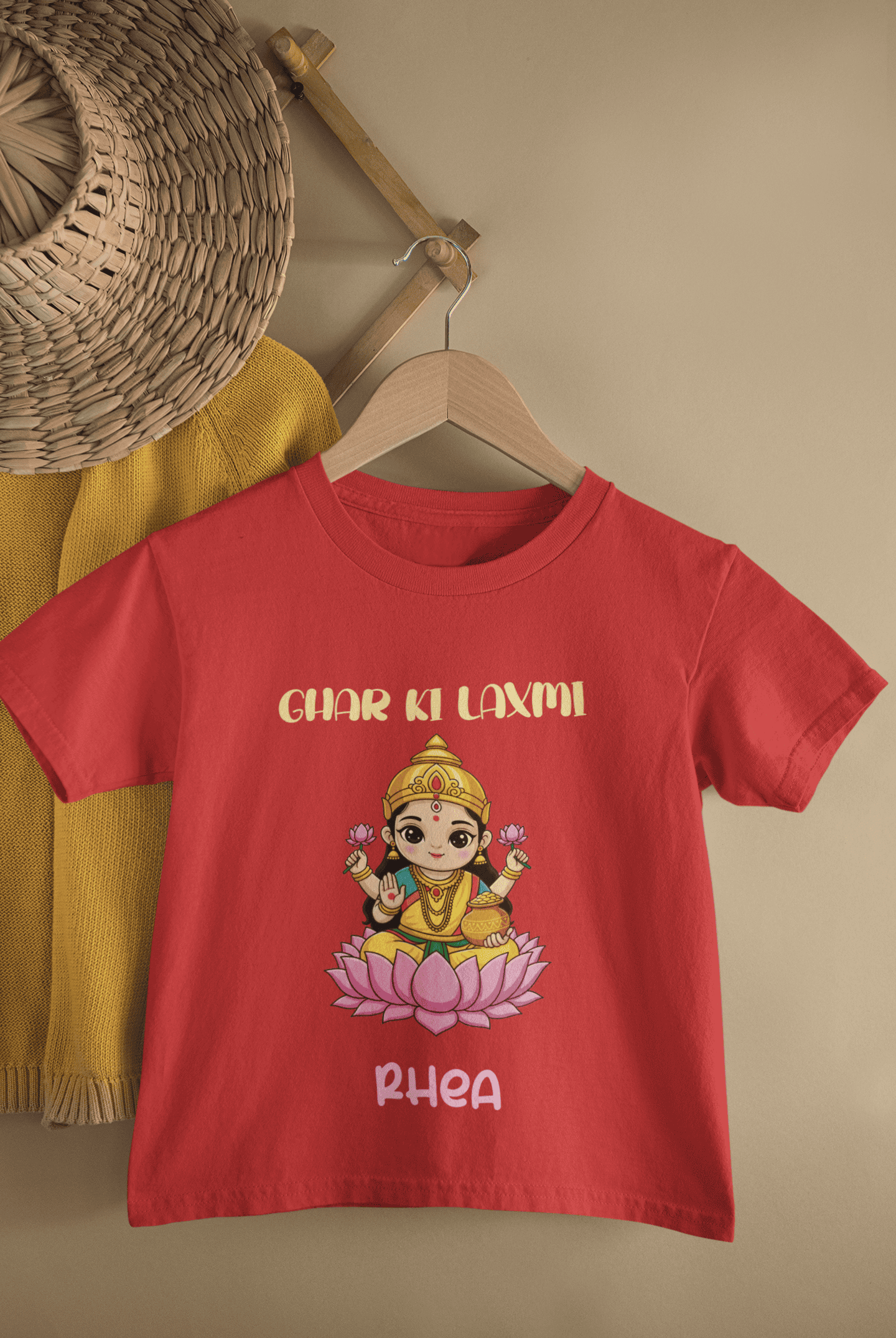 Custom Name Ghar Ki Laxmi Diwali Half Sleeves T-Shirt For Girls -FunkyTeesClub