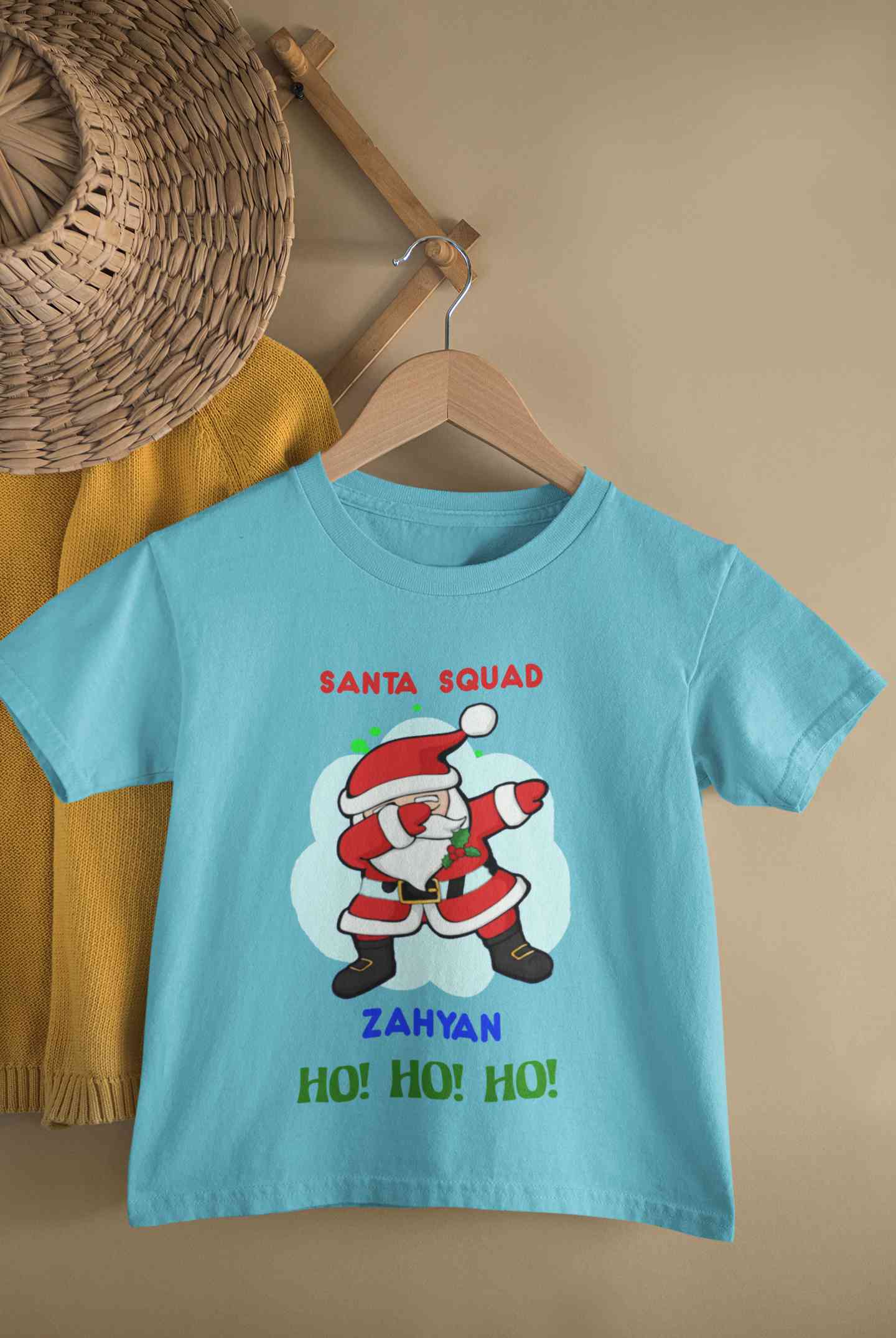 Customized Name Santa Squad Ho Ho Ho Christmas Half Sleeves T-Shirt for Boy-FunkyTeesClub
