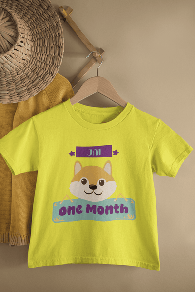 Custom Name One Month Birthday Cute Half Sleeves T-Shirt for Boys -FunkyTeesClub
