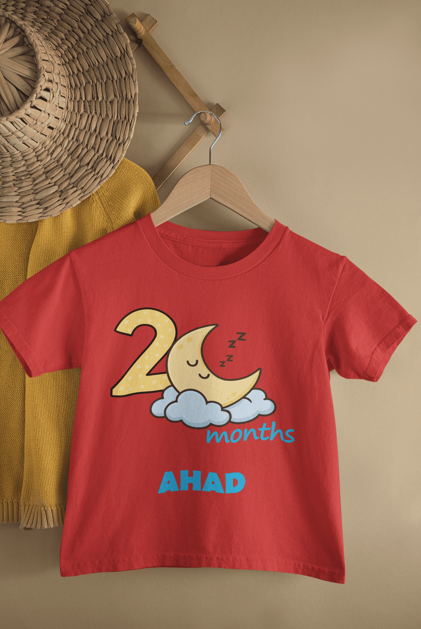 Custom Name Two Month Moon Half Sleeves T-Shirt for Boys -FunkyTeesClub