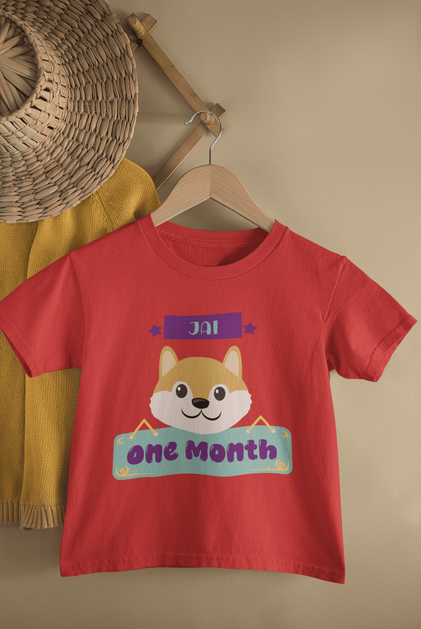 Custom Name One Month Birthday Cute Half Sleeves T-Shirt for Boys -FunkyTeesClub