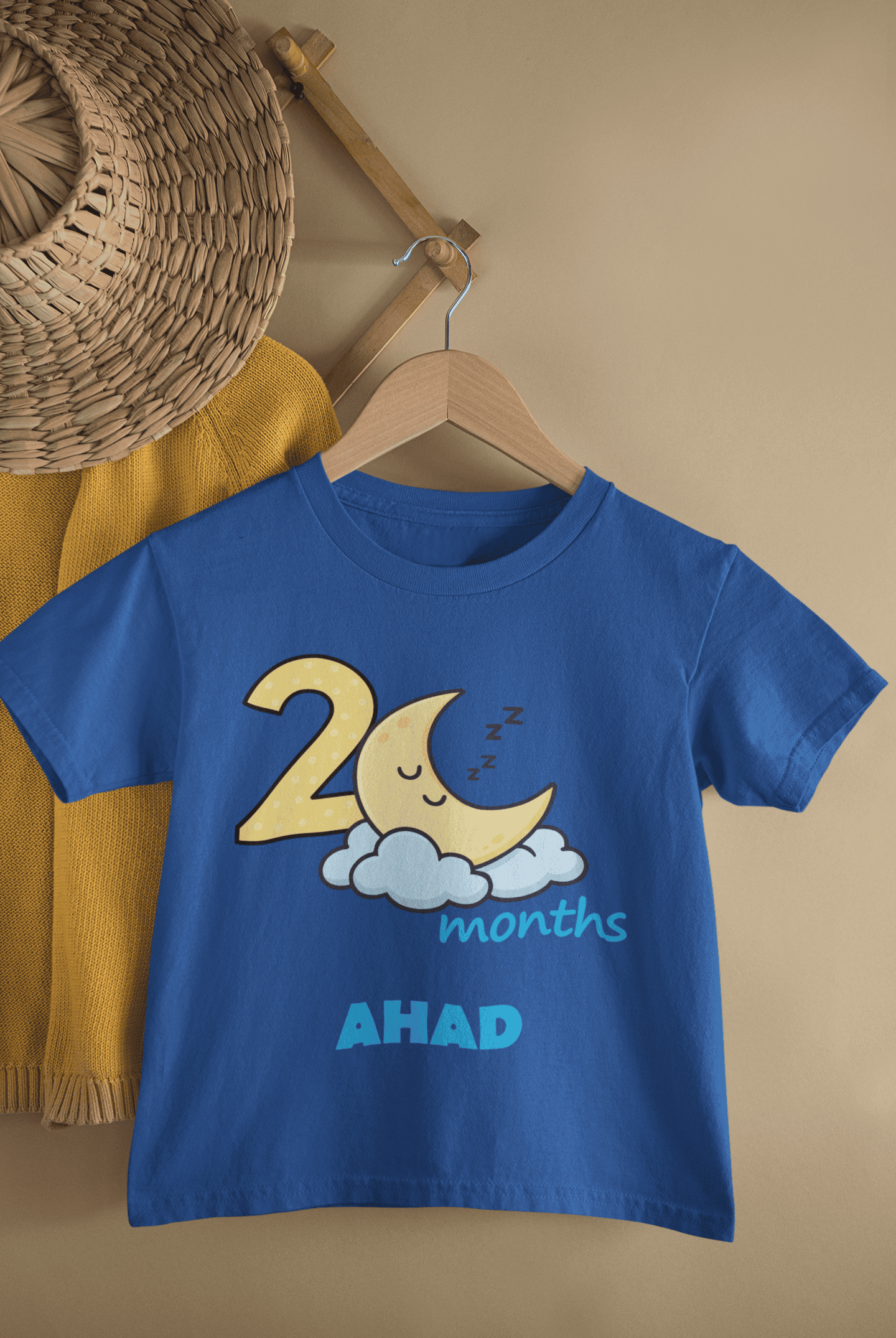 Custom Name Two Month Moon Half Sleeves T-Shirt for Boys -FunkyTeesClub