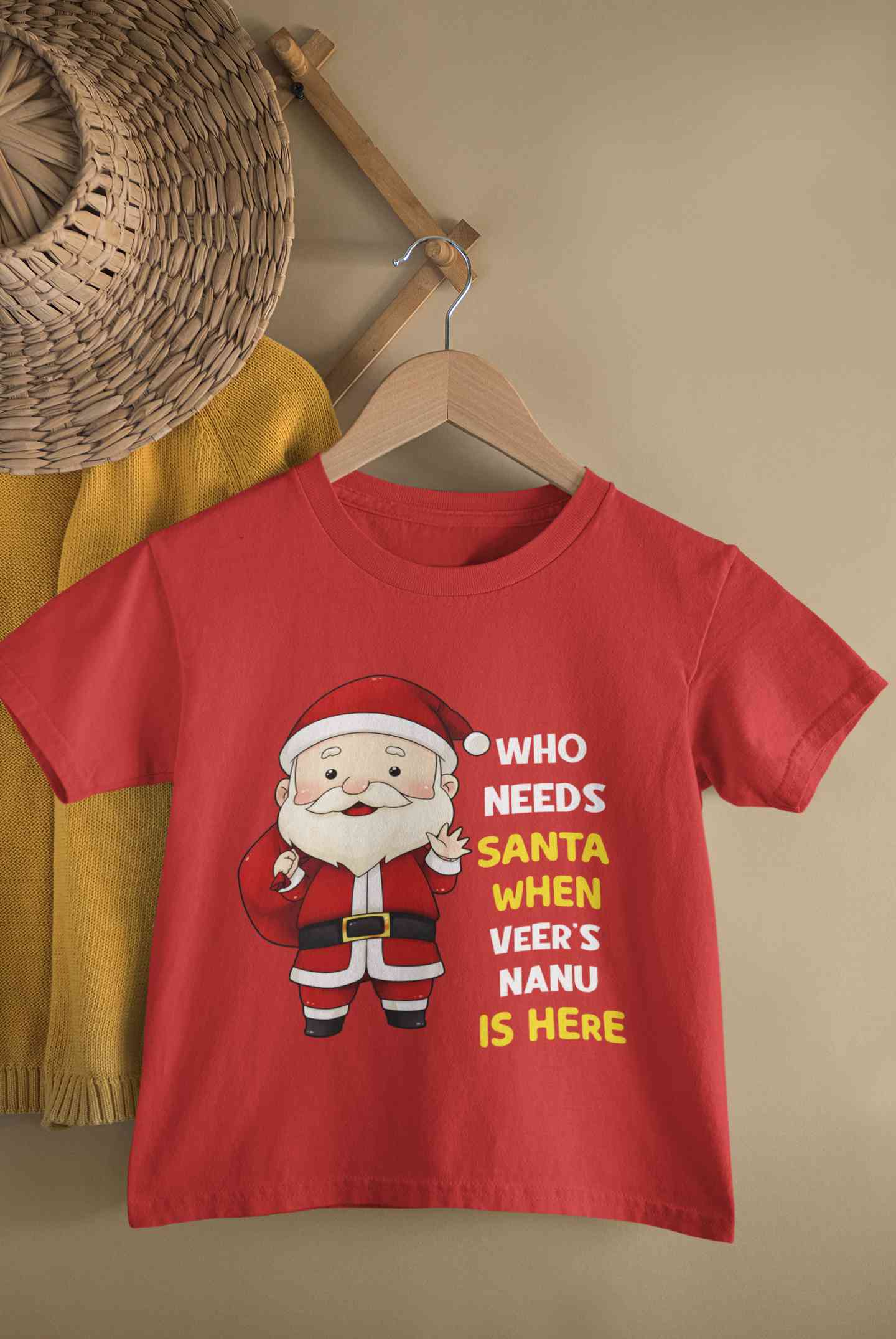 Customized Name Santa Nanu Is Here Christmas Half Sleeves T-Shirt for Boy-FunkyTeesClub