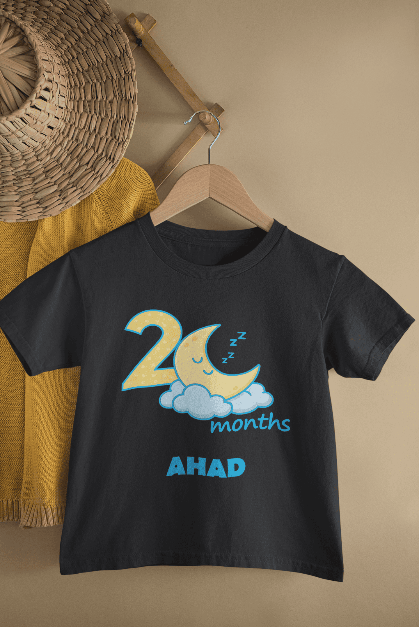 Custom Name Two Month Moon Half Sleeves T-Shirt for Boys -FunkyTeesClub