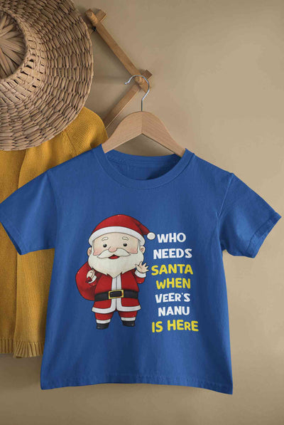 Customized Name Santa Nanu Is Here Christmas Half Sleeves T-Shirt for Boy-FunkyTeesClub