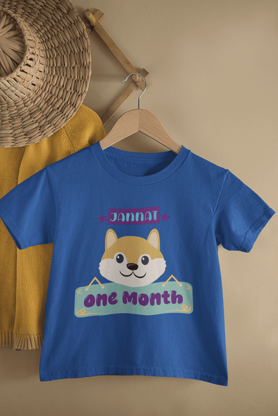 Custom Name One Month Birthday Cute Half Sleeves T-Shirt For Girls -FunkyTeesClub