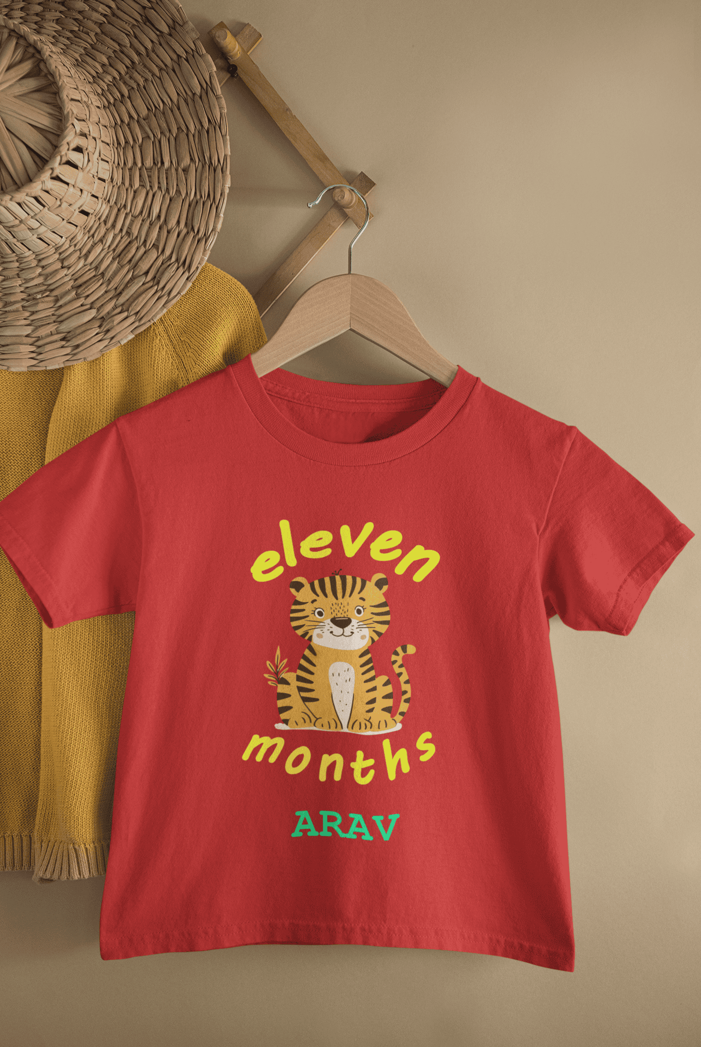 Custom Name Eleven Months Birthday Half Sleeves T-Shirt for Boys -FunkyTeesClub