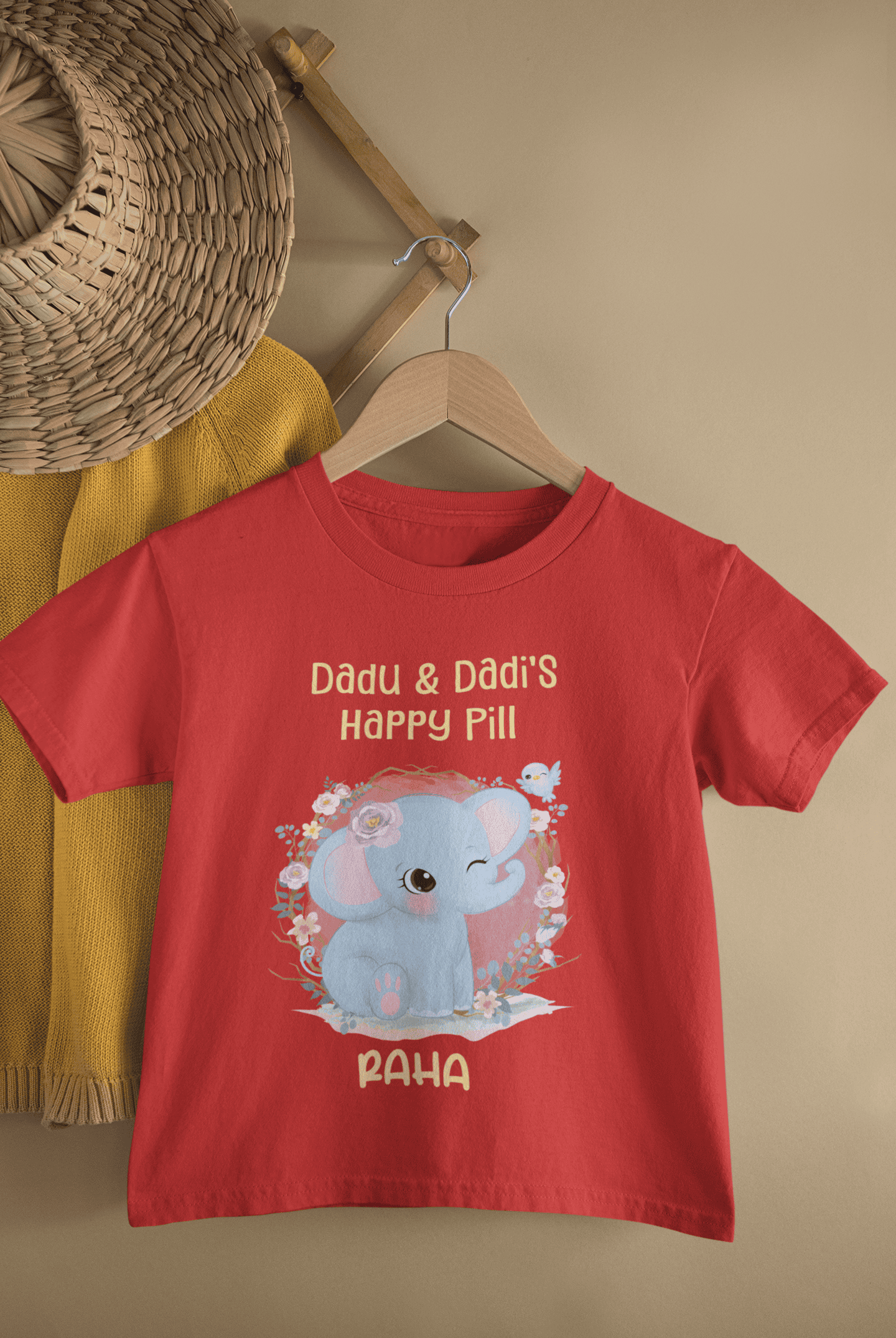 Custom Name Dadu Dadis Happy Pill New Born Half Sleeves T-Shirt For Girls -FunkyTeesClub