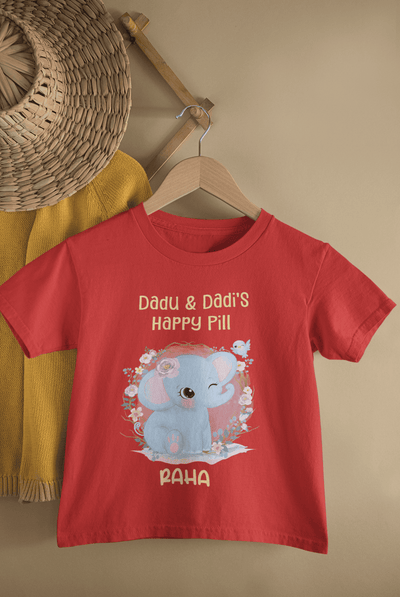 Custom Name Dadu Dadis Happy Pill New Born Half Sleeves T-Shirt For Girls -FunkyTeesClub