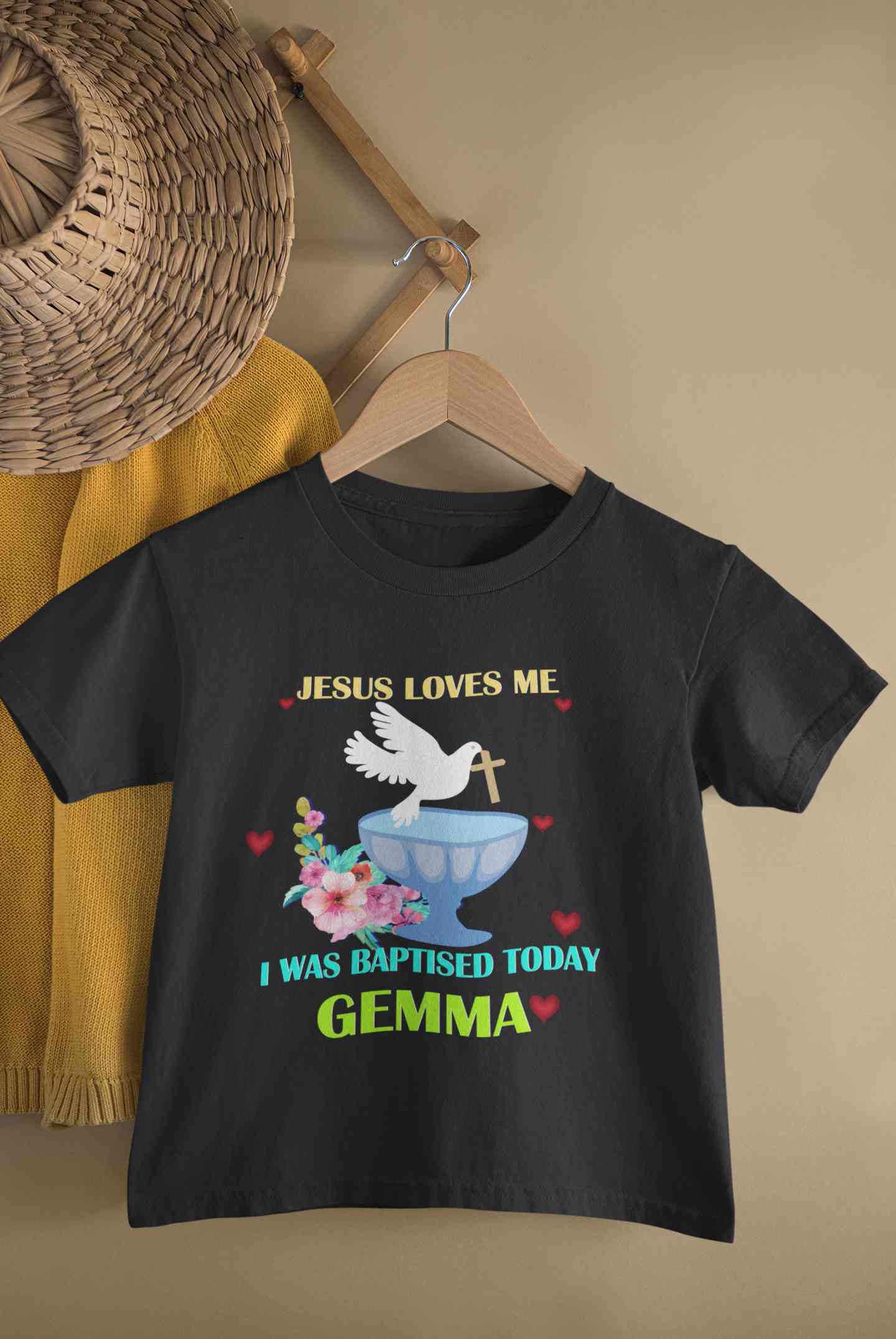 Custom Name Jesus Loves Me Baptism Christening Day Half Sleeves T-Shirt For Girls -FunkyTeesClub