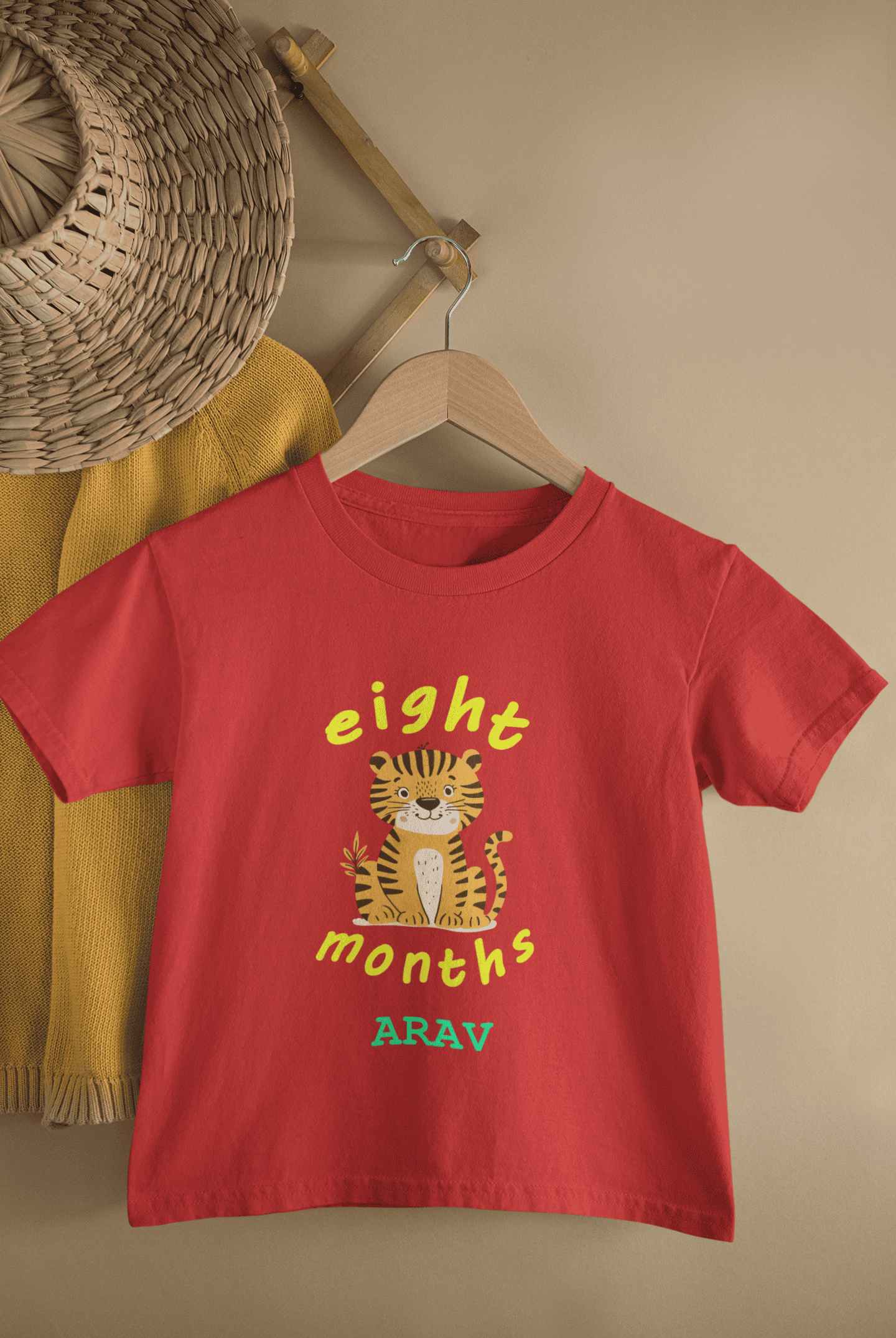 Custom Name Eight Months Birthday Half Sleeves T-Shirt for Boys -FunkyTeesClub
