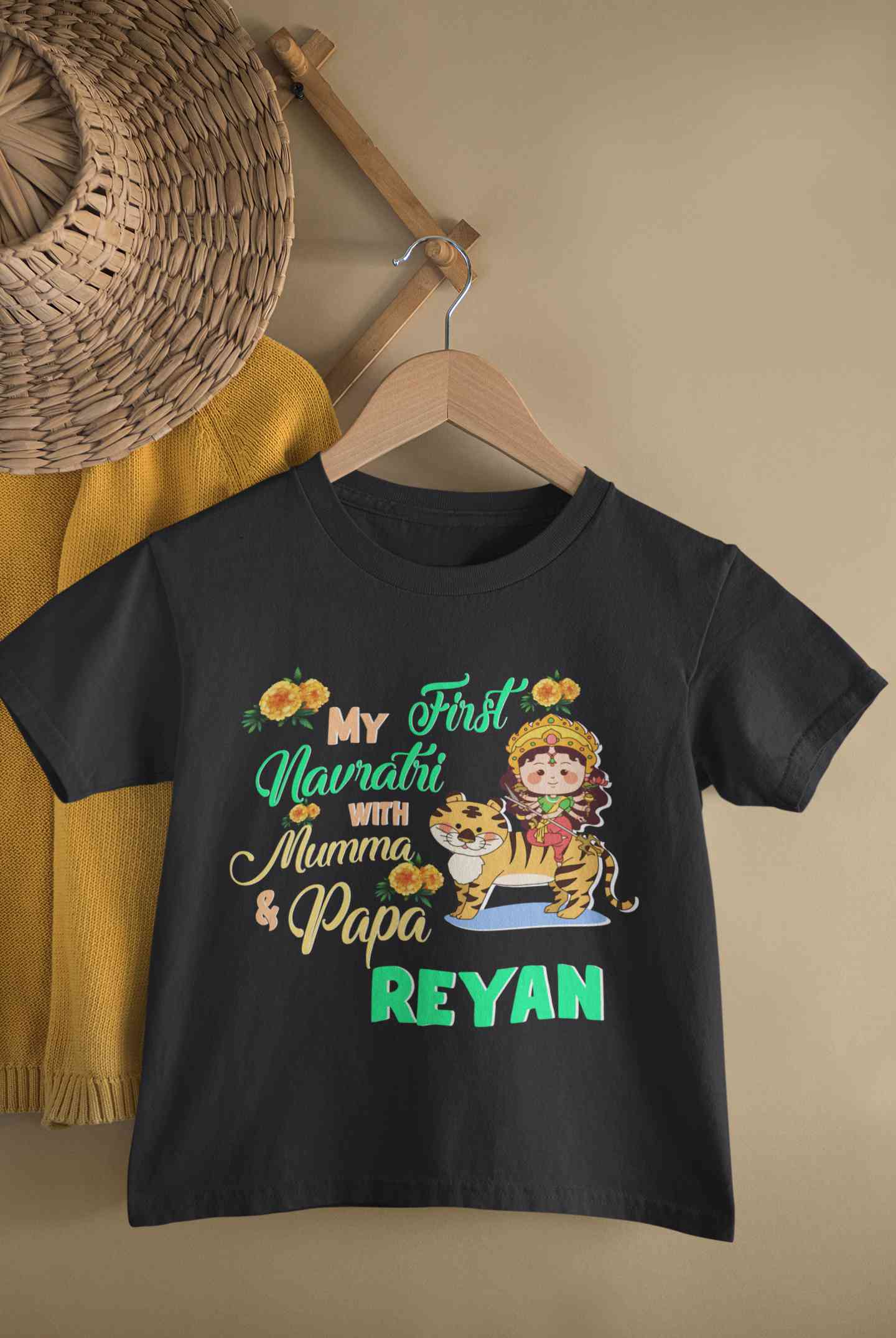 Custom Name My First Navratri With Mumma And Papa Half Sleeves T-Shirt for Boy-FunkyTeesClub