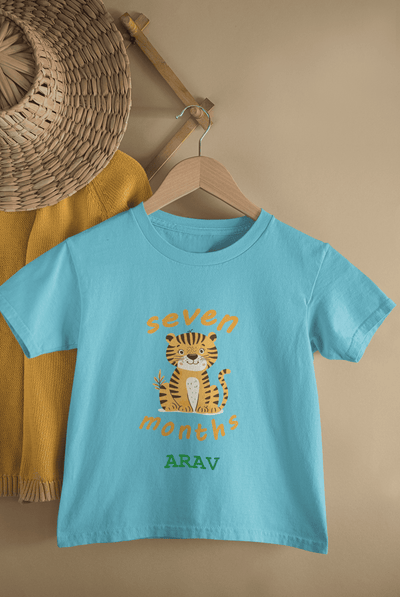 Custom Name Seven Months Birthday Half Sleeves T-Shirt for Boys -FunkyTeesClub