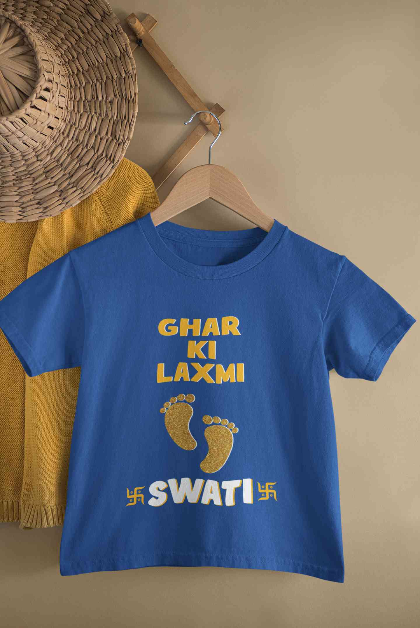 Custom Name Ghar Ki Laxmi Half Sleeves T-Shirt For Girls -FunkyTeesClub