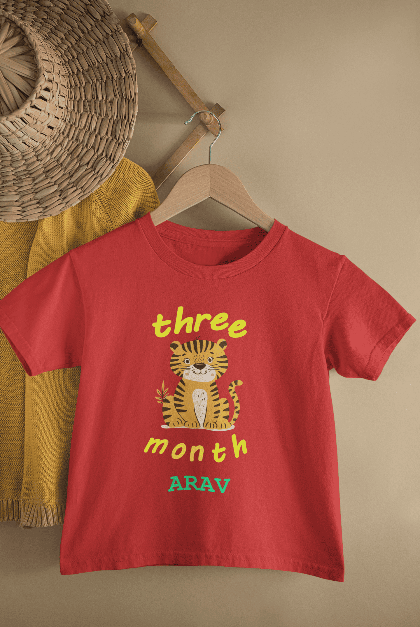 Custom Name Three Months Birthday Half Sleeves T-Shirt for Boys -FunkyTeesClub