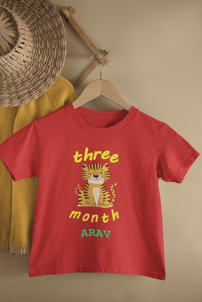 Custom Name Three Months Birthday Half Sleeves T-Shirt for Boys -FunkyTeesClub