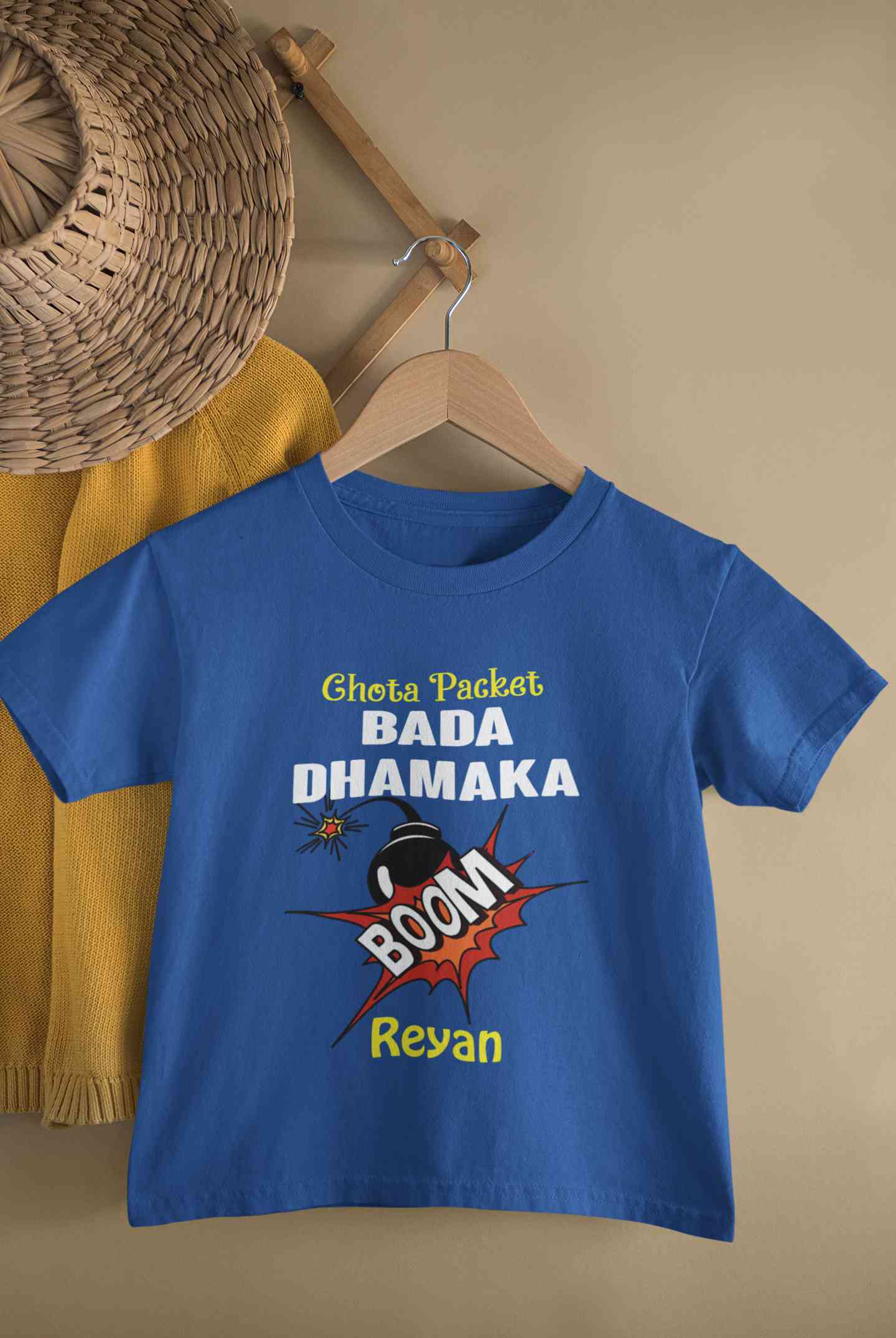 Custom Name Chota Packet Bada Dhamaka Diwali Half Sleeves T-Shirt for Boy-FunkyTeesClub