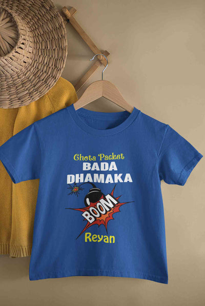 Custom Name Chota Packet Bada Dhamaka Diwali Half Sleeves T-Shirt for Boy-FunkyTeesClub