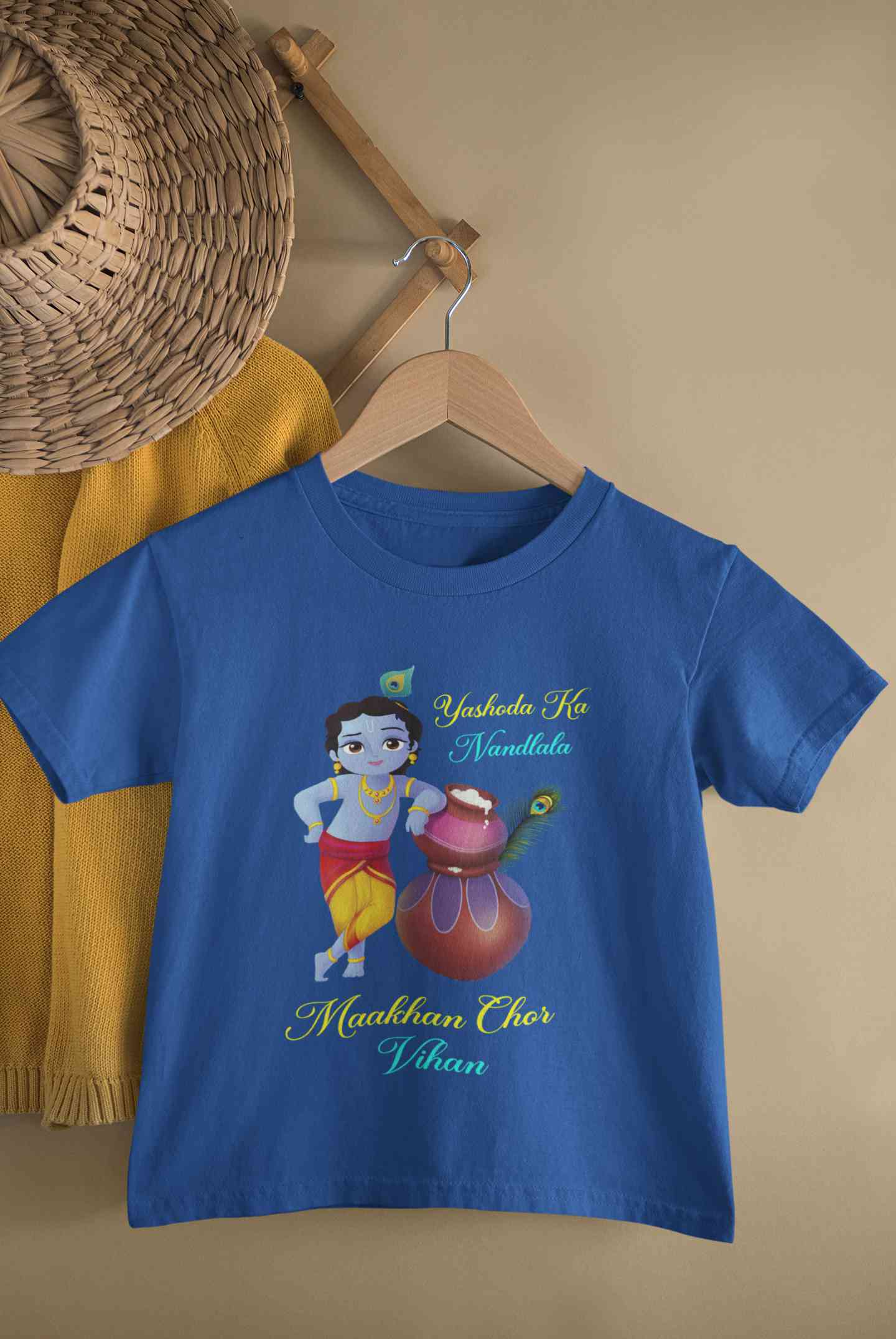Yashoda Ka Nandlala Maakhan Chor Janmashtami Half Sleeves T-Shirt for Boy-FunkyTeesClub