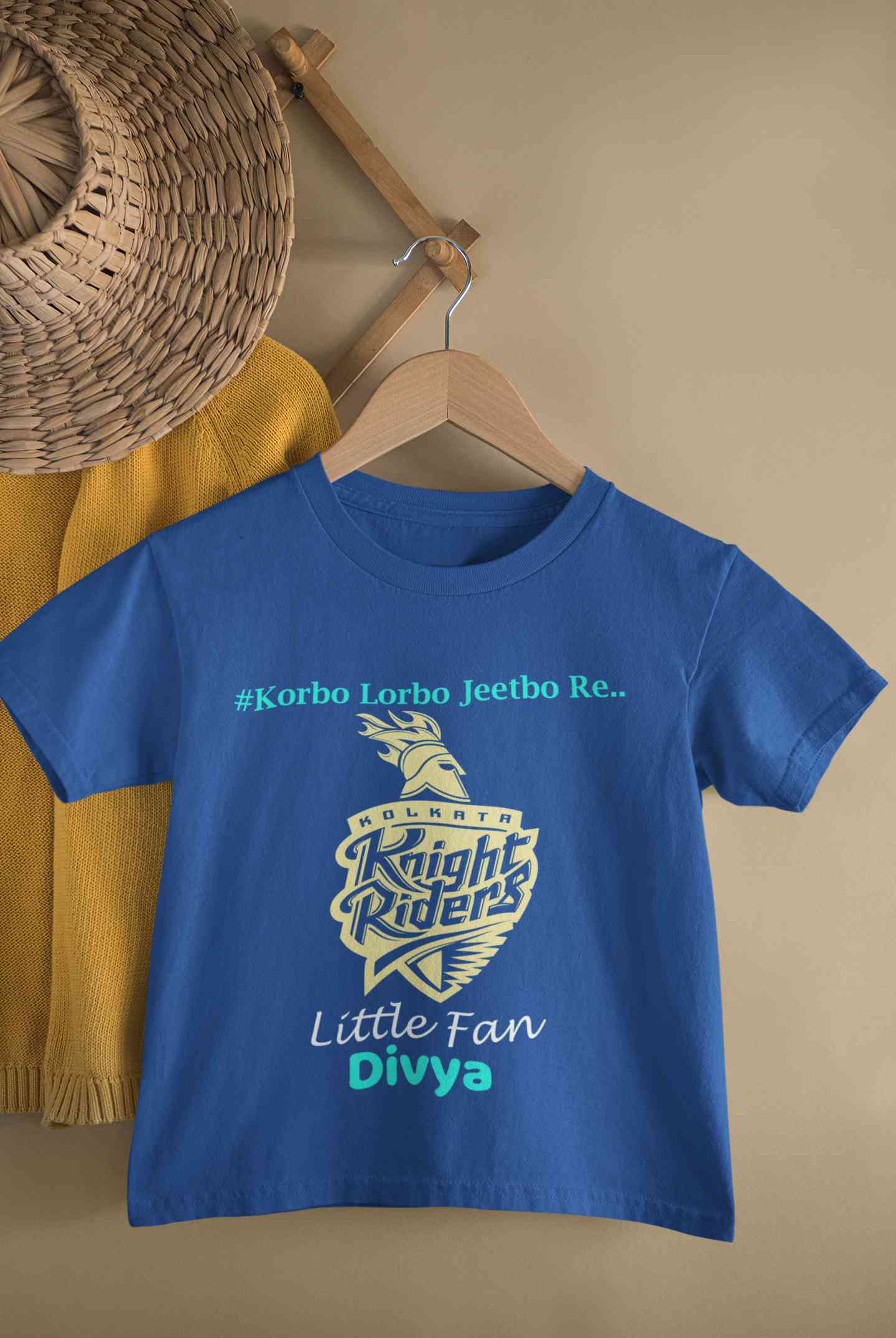 Custom Name IPL KKR Kolkata Knight Riders Korbo Lorbo Jeetbo Re Half Sleeves T-Shirt For Girls -FunkyTeesClub