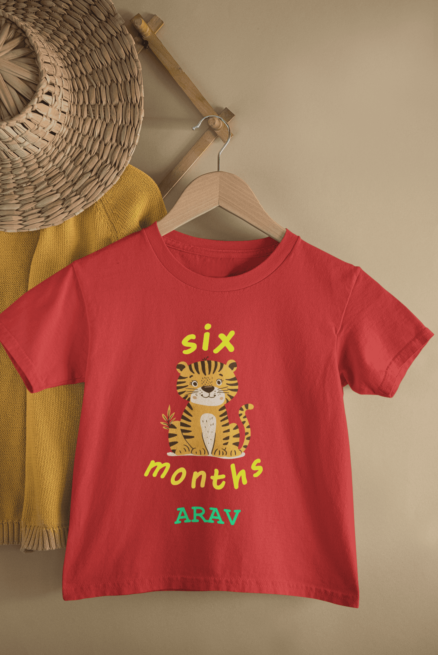 Custom Name Six Months Birthday Half Sleeves T-Shirt for Boys -FunkyTeesClub