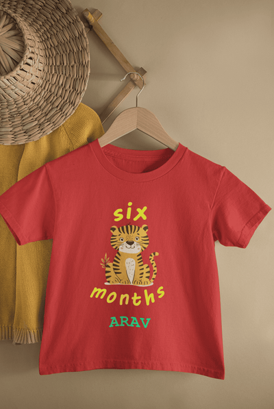 Custom Name Six Months Birthday Half Sleeves T-Shirt for Boys -FunkyTeesClub