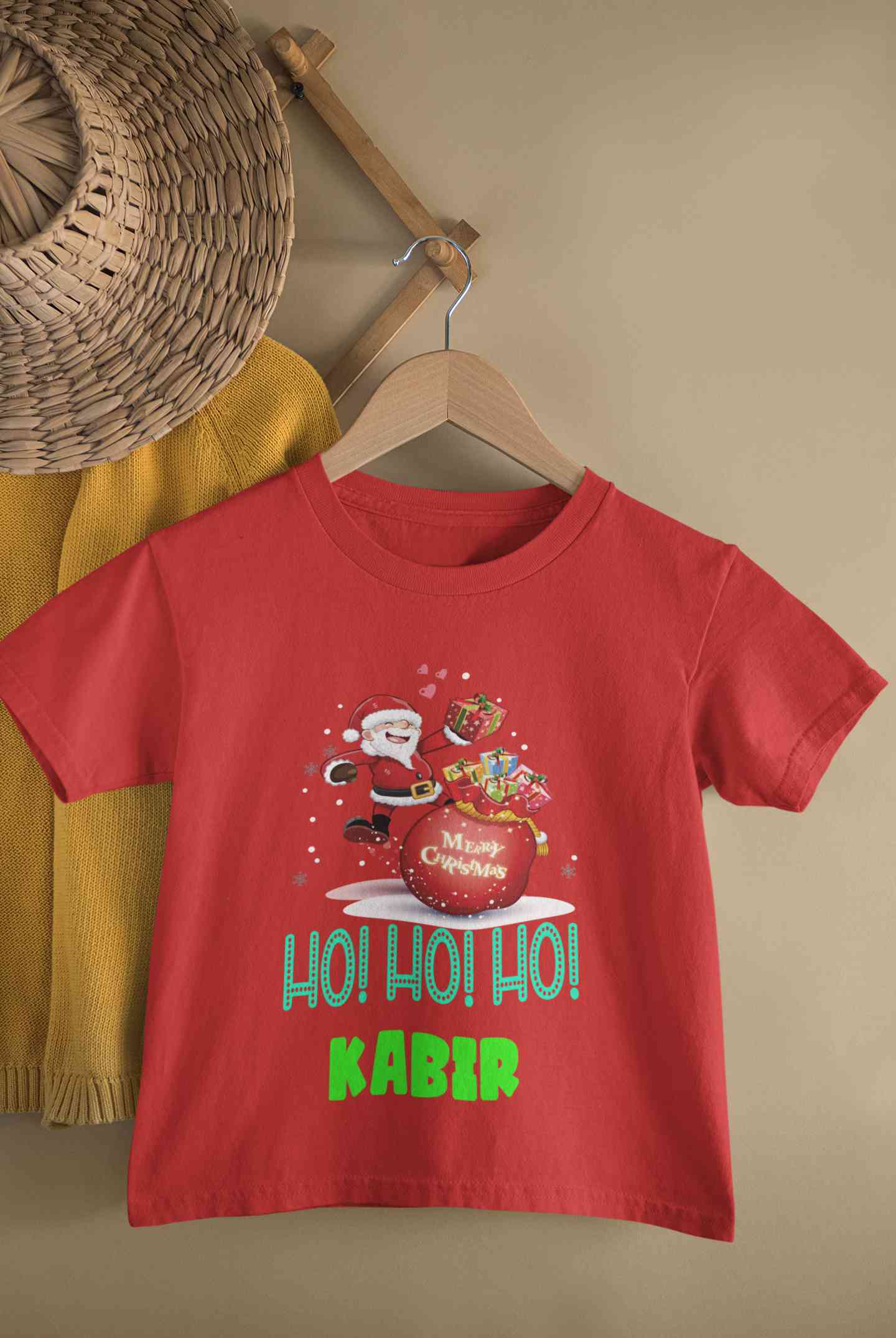 Customized Name Ho! Ho! Ho! Christmas Half Sleeves T-Shirt for Boy-FunkyTeesClub