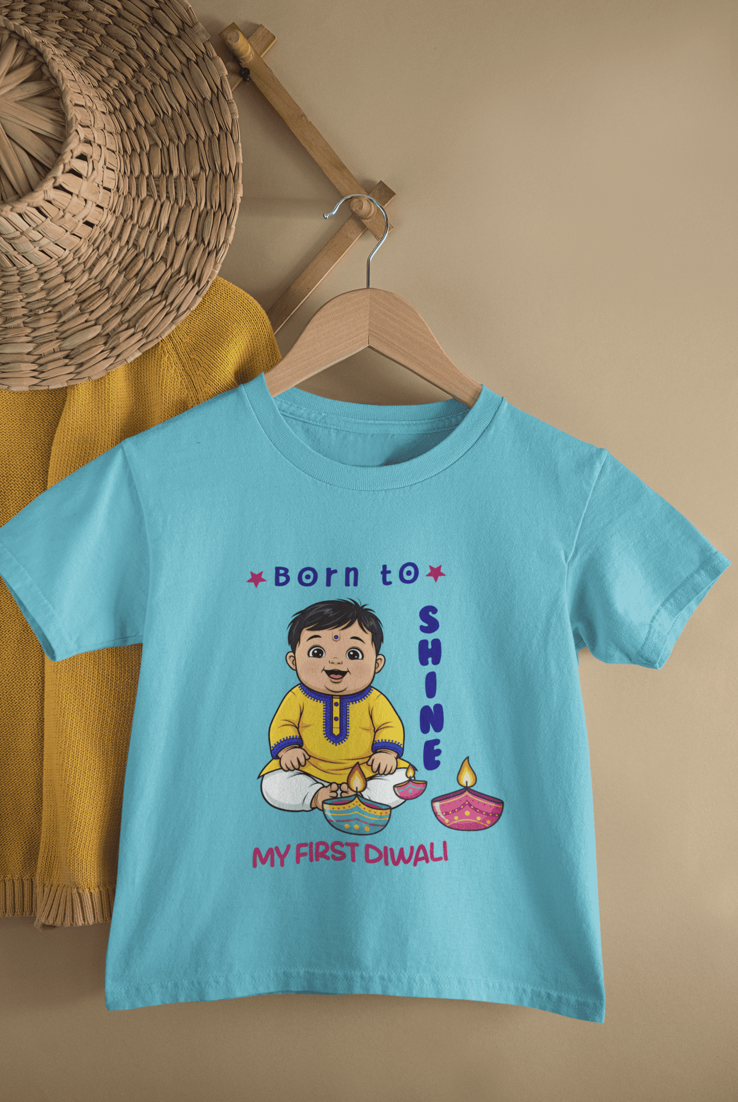 Born To Shine My First Diwali Half Sleeves T-Shirt for Boys -FunkyTeesClub