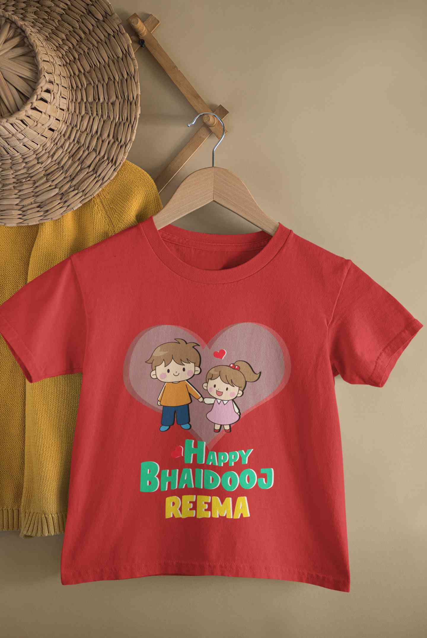 Custom Name Happy Bhai Dooj Half Sleeves T-Shirt For Girls -FunkyTeesClub
