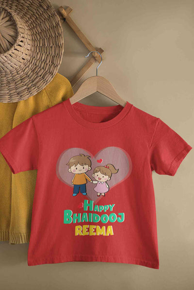 Custom Name Happy Bhai Dooj Half Sleeves T-Shirt For Girls -FunkyTeesClub