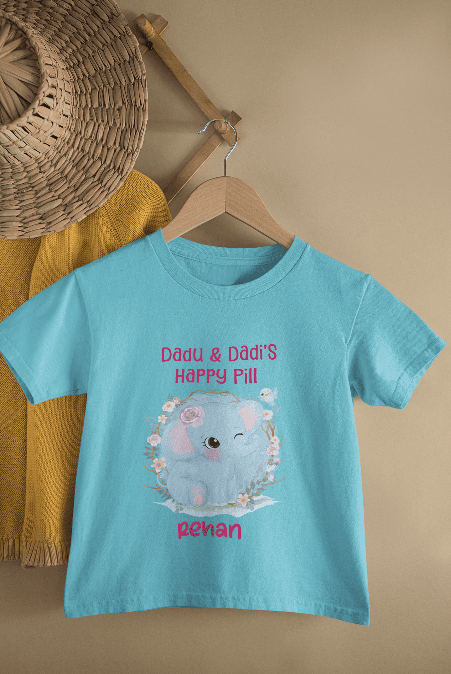 Custom Name Dadu Dadis Happy Pill New Born Half Sleeves T-Shirt for Boys -FunkyTeesClub