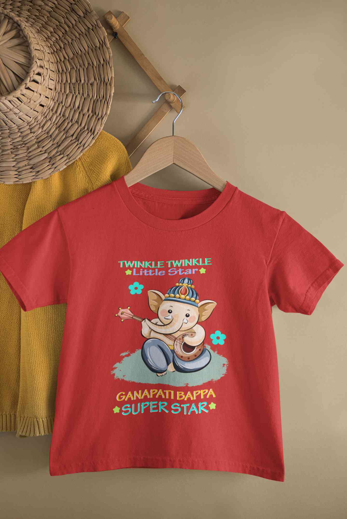 Twinkle Twinkle Little Star Ganpati Bappa Superstar Ganesh Chaturthi Half Sleeves T-Shirt for Boy-FunkyTeesClub