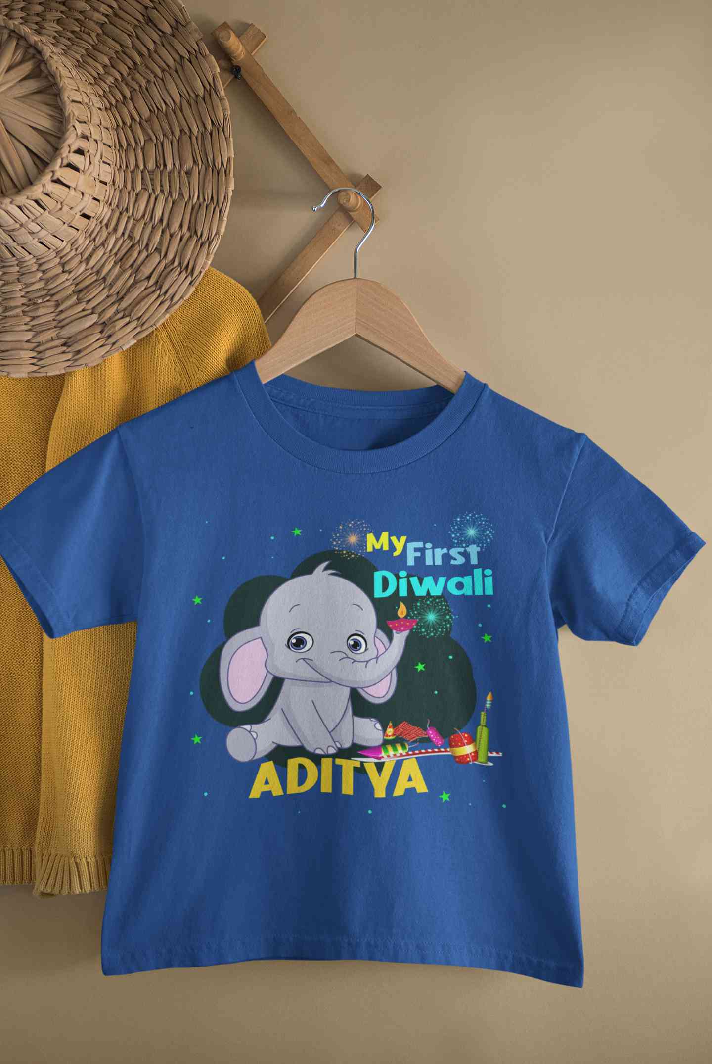 Custom Name My First Diwali Half Sleeves T-Shirt for Boy-FunkyTeesClub