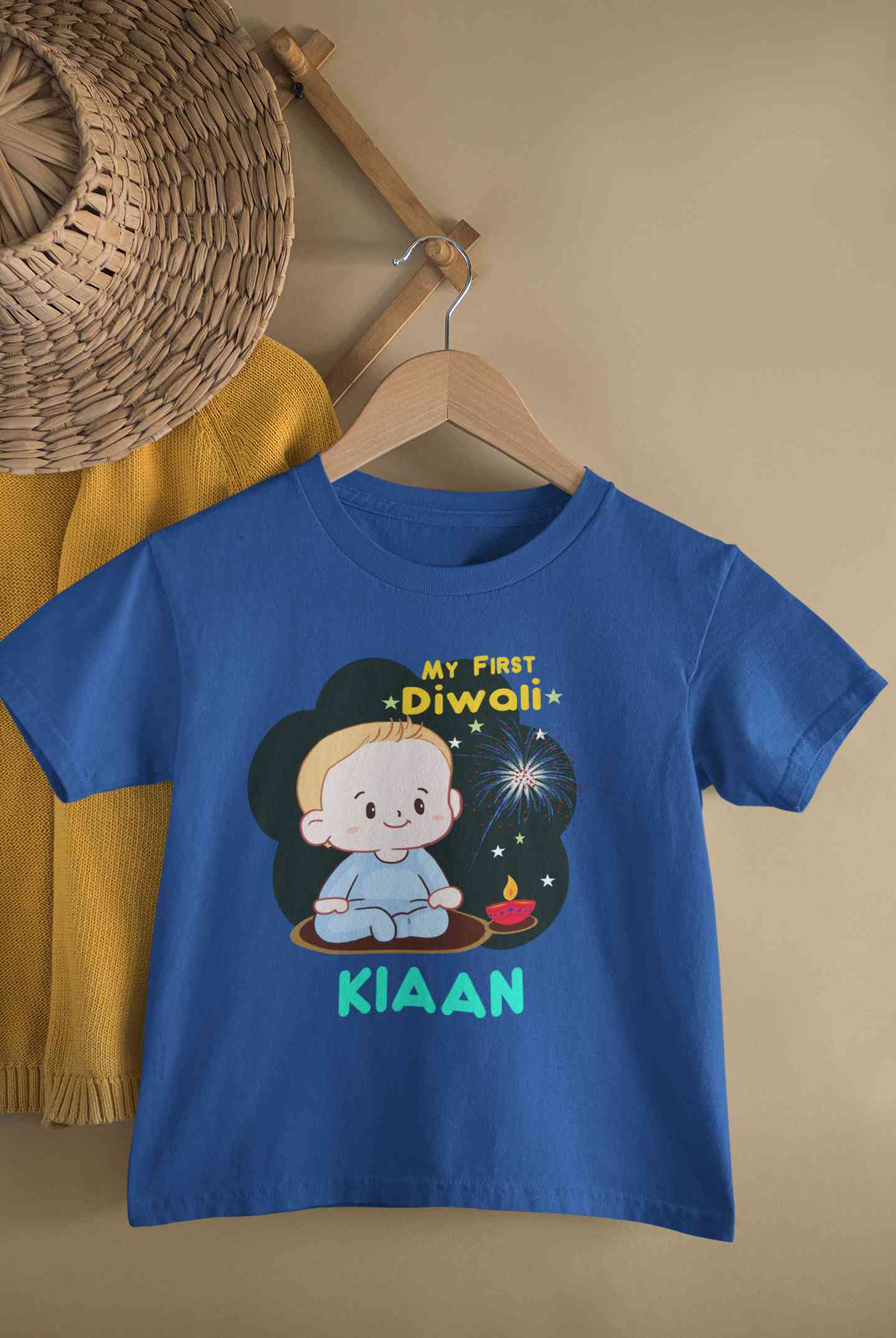 Custom Name My First Diwali Half Sleeves T-Shirt for Boy-FunkyTeesClub