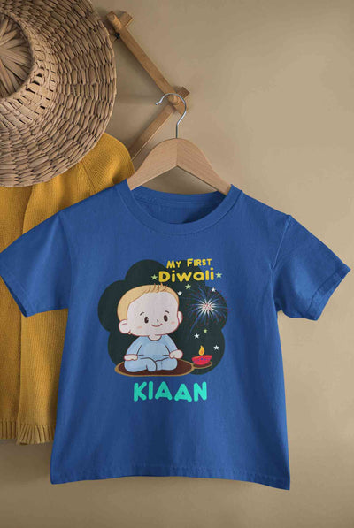 Custom Name My First Diwali Half Sleeves T-Shirt for Boy-FunkyTeesClub