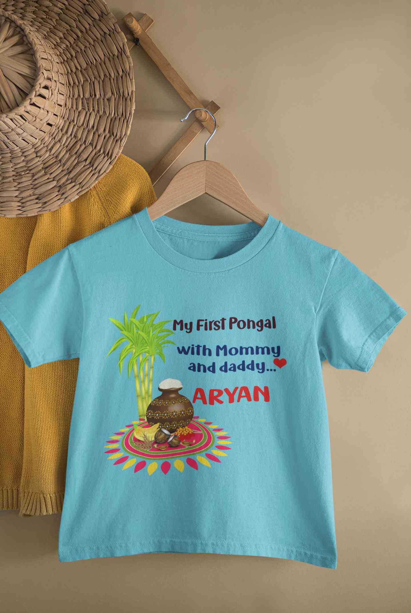 Custom Name My First Pongal With Mommy And Daddy Half Sleeves T-Shirt for Boy-FunkyTeesClub