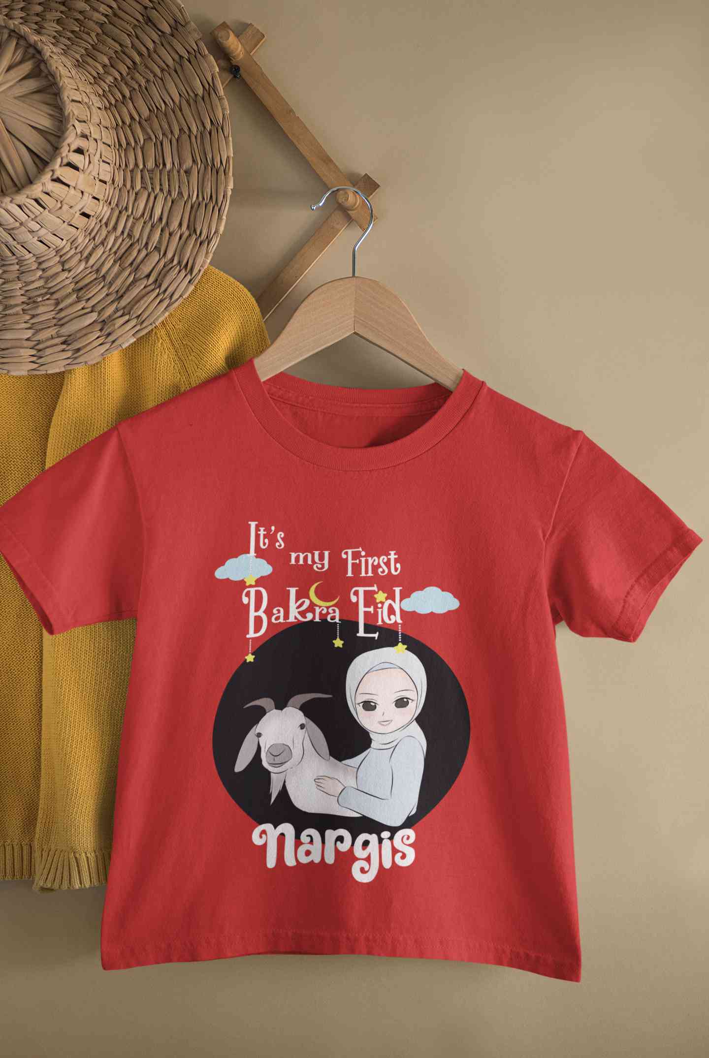 Custom Name Its My First Bakra Eid Half Sleeves T-Shirt For Girls -FunkyTeesClub