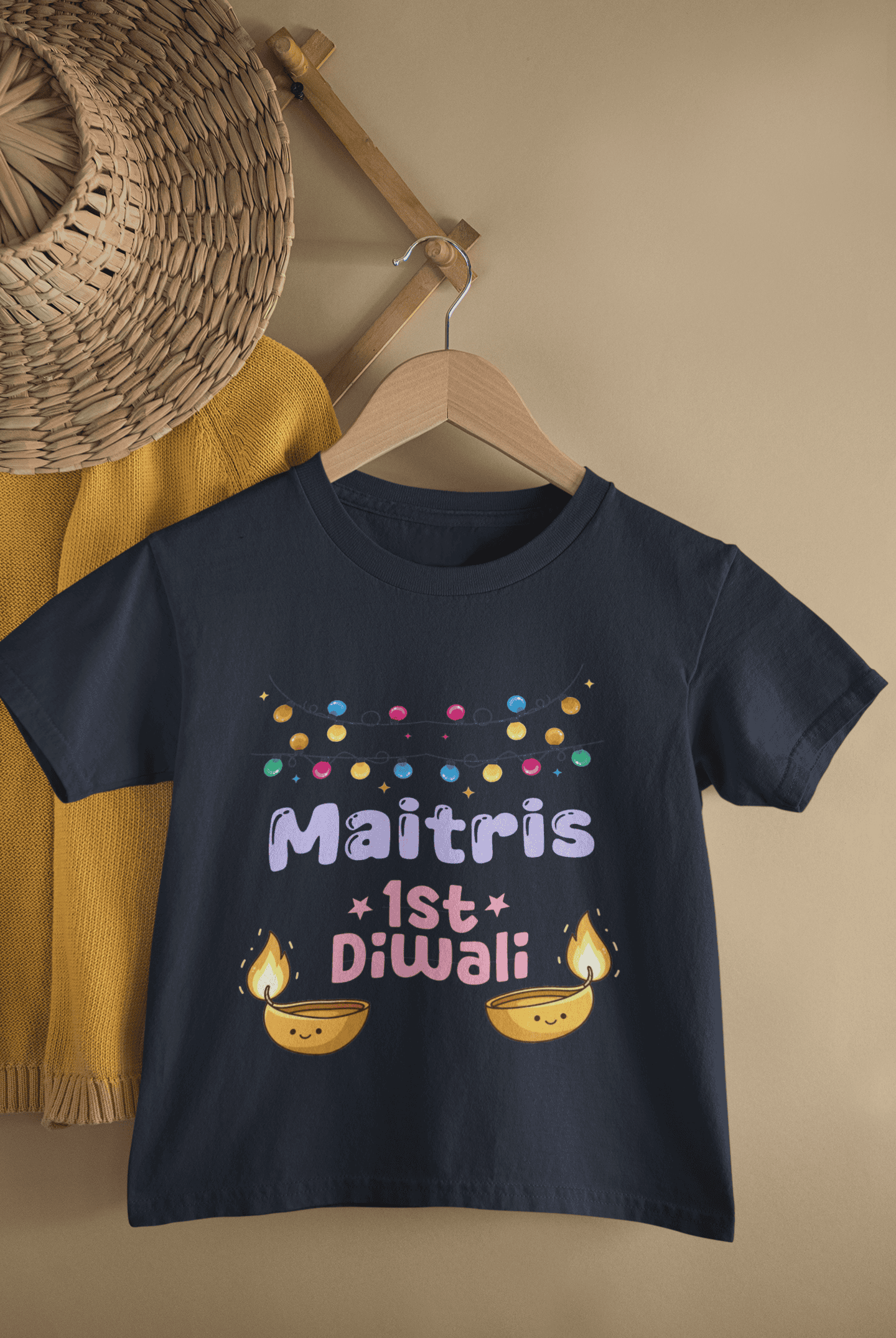 Custom Name First Diwali Diwali Half Sleeves T-Shirt For Girls -FunkyTeesClub