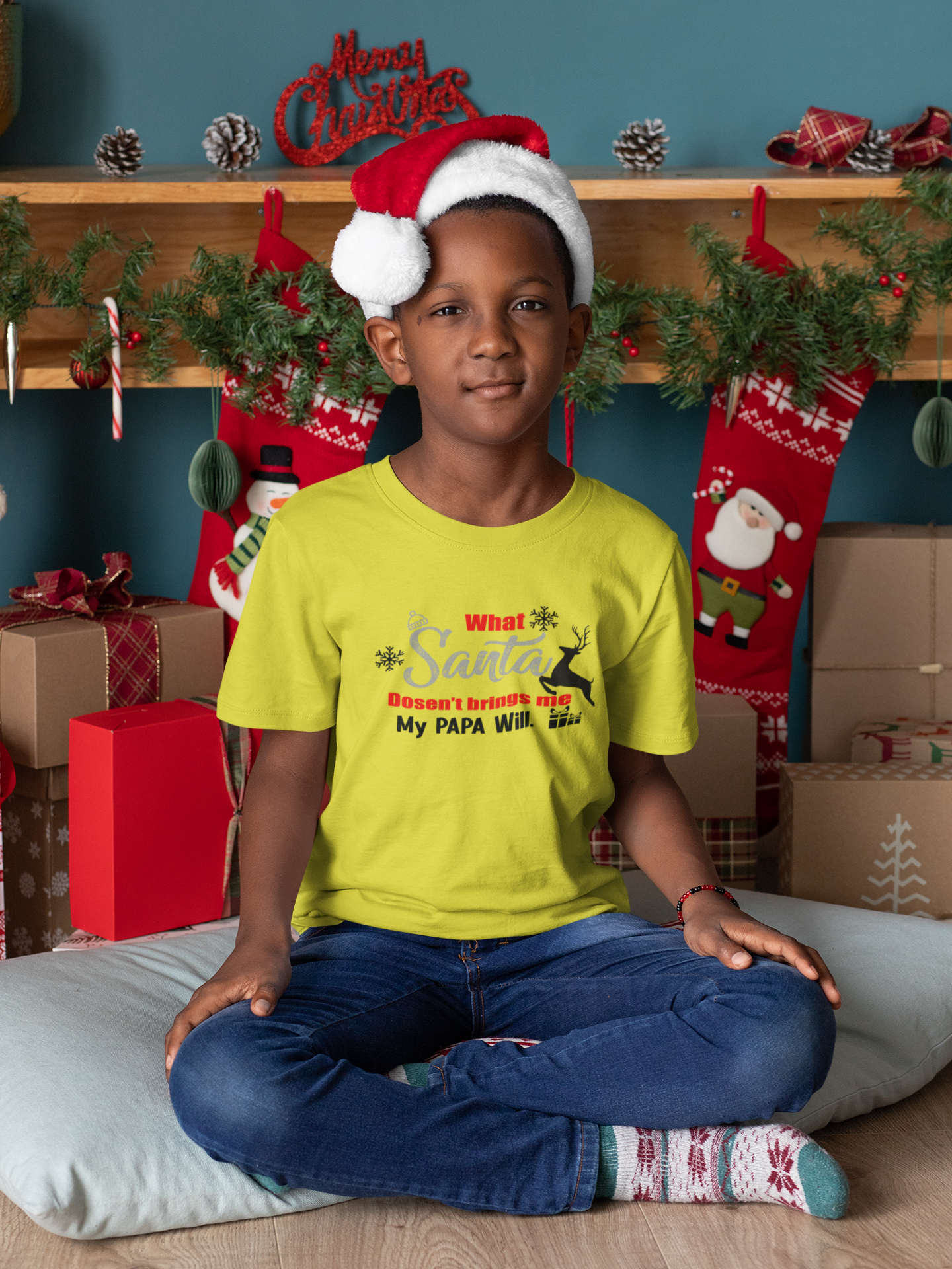 What Santa Dosent Bring Me My Papa Will Christmas Half Sleeves T-Shirt for Boy-FunkyTeesClub