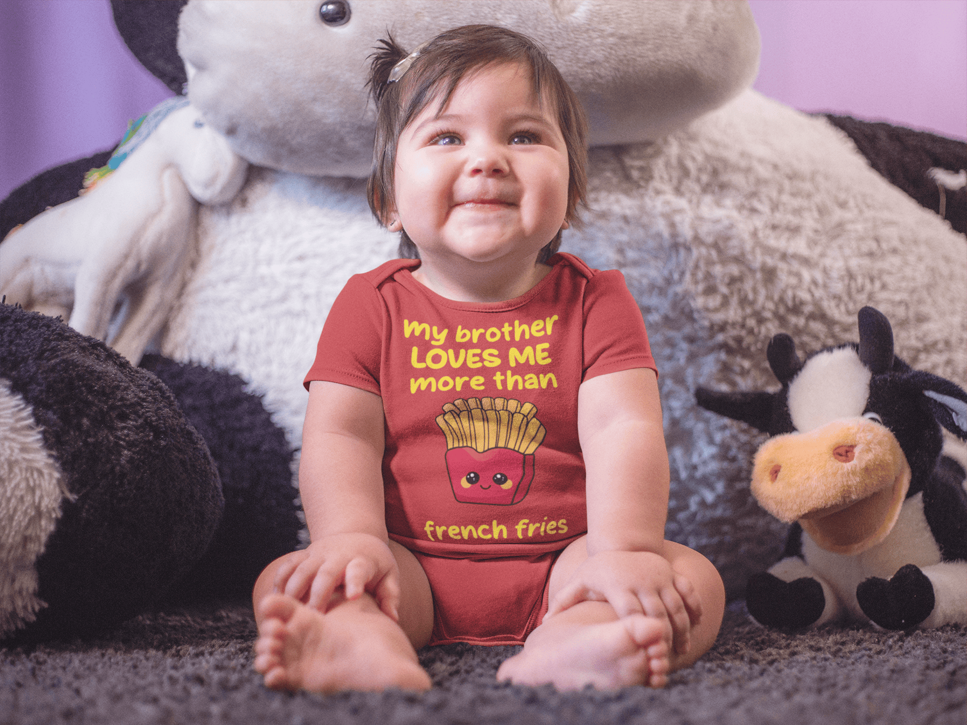 My Brother Loves Me More Than French Fries Rakshabandhan Rompers for Baby Girl- FunkyTeesClub