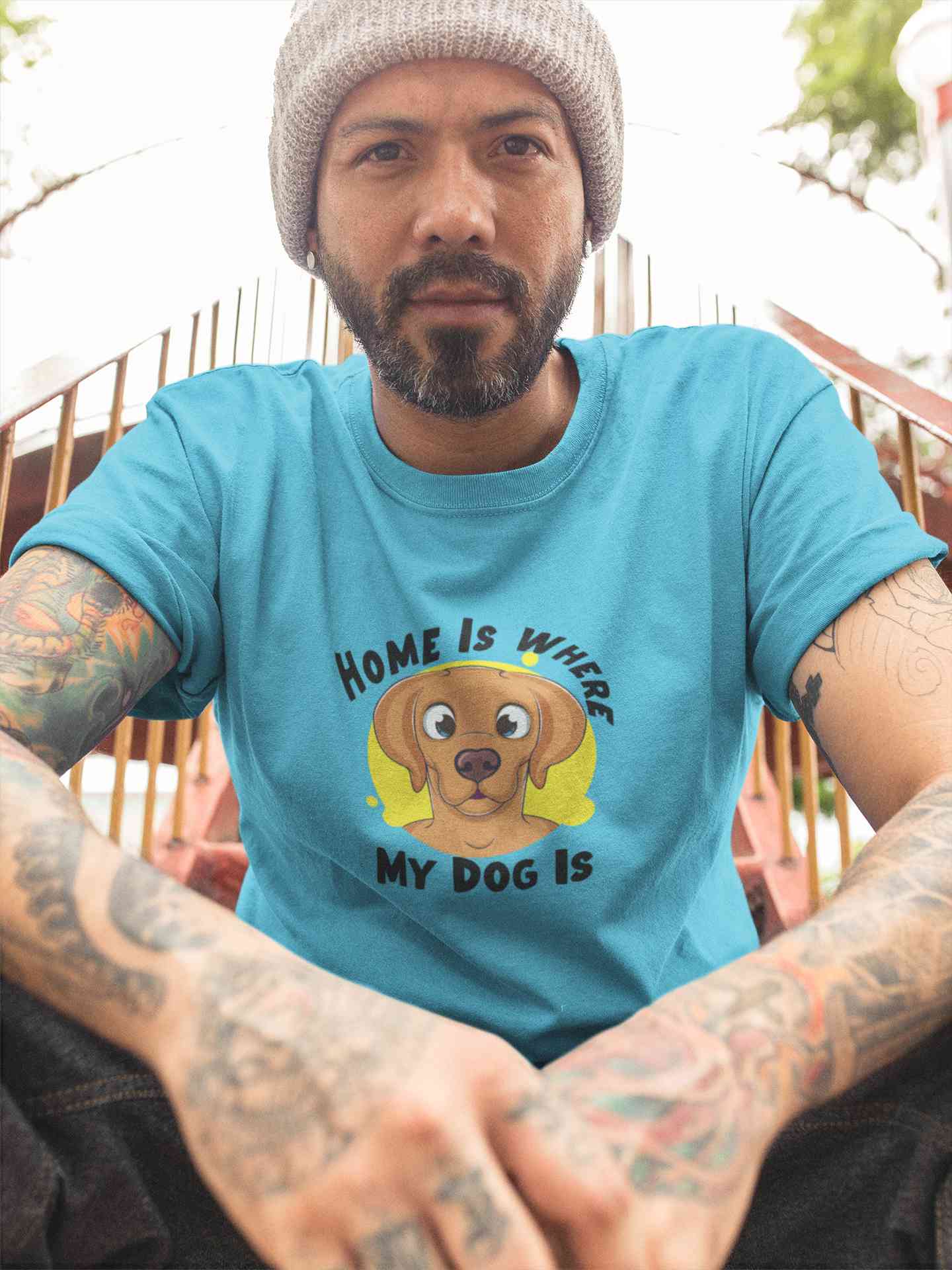 Home Is Where My Dog Is Mens Half Sleeves T-shirt- FunkyTeesClub