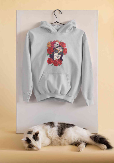 Day Of The Dead Floral Skull Illustration Hoodies for Women-FunkyTeesClub