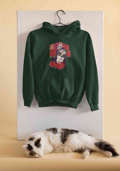 Day Of The Dead Floral Skull Illustration Hoodies for Women-FunkyTeesClub