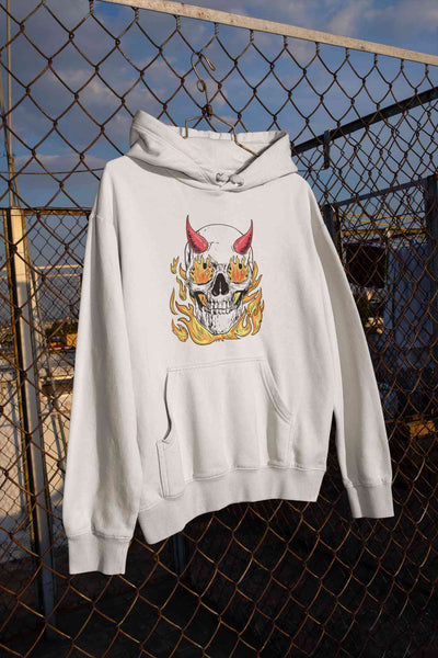 A Horned Skull In Flames Hoodies for Women-FunkyTeesClub